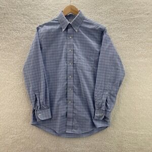 Brooks Brothers Shirt Mens 15.5 33 Blue White Regent Oxford Plaid Preppy OCBD
